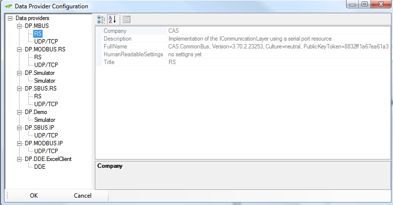 DataProvider configuration window