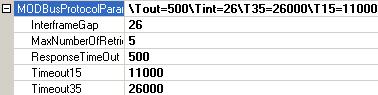 MODBUS protocol settings