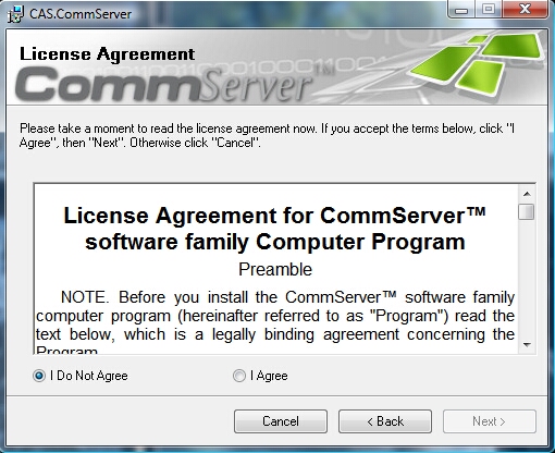 License agreement dialog box