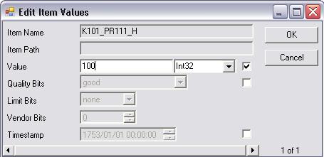 OPC Viewer – Edit Item Values window