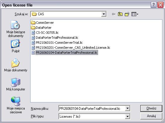 DataPorter about license install