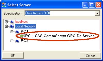 Select OPC server window