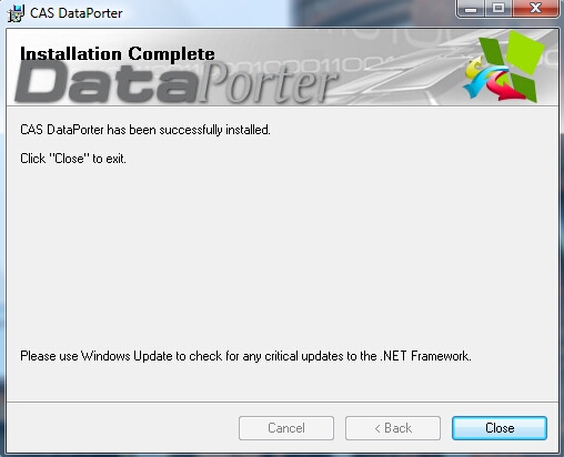 Installation complete dialog box