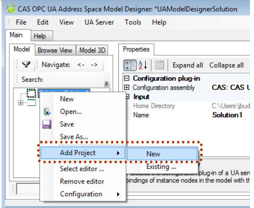 UAAddress Space Model Designer Create New Project In The Solution