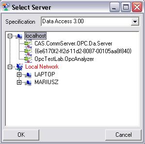 OPC Viewer – Select Server Window