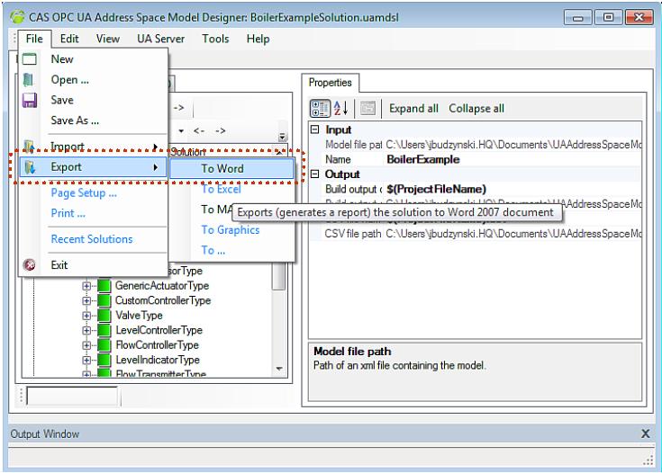 Export To Microsoft Word Format Menu